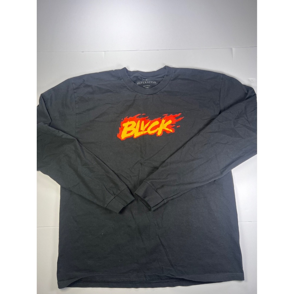 Black Scale Mens XL Long Sleeve T-Shirt Black Flame Graphic Streetwear Tee